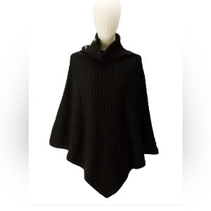 NWT Michael Kors Women's Black Wide-Rib Button Turtleneck Poncho